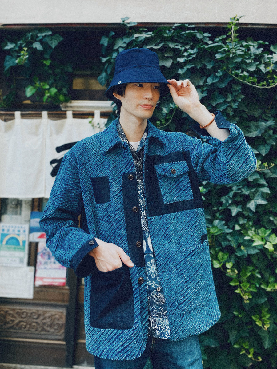 Aoyama Daruma indigo dye denim patchwork jacket 藍染 ふわふわ ...