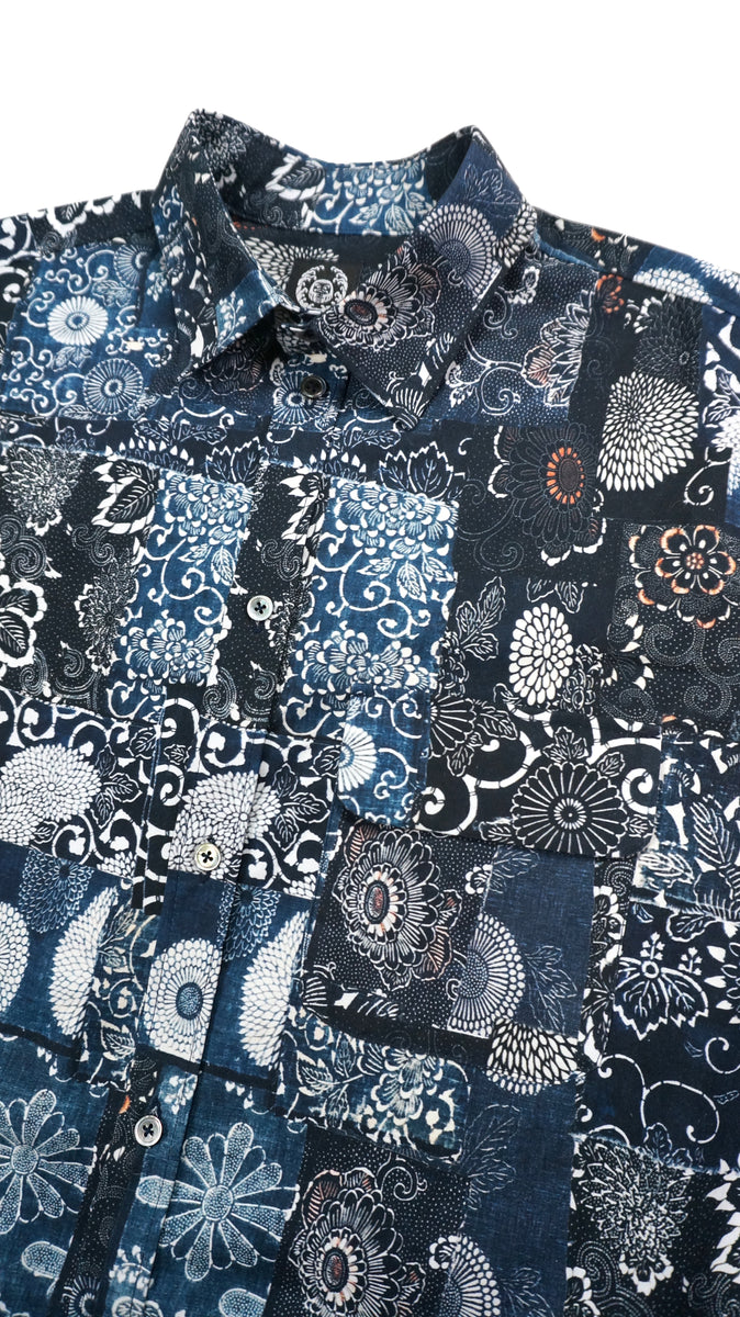 Aoyama Daruma Kofu Patchwork printed shirt 古布パッチワーク