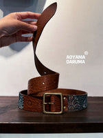 Aoyama Daruma ✖️Rakuda indigo dye kofu leather belt 藍染 古布 ヌメ革 ベルト