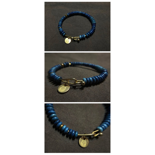 Aoyama Daruma indigo dye bone brass bracelet 藍染 真鍮 ブレスレット