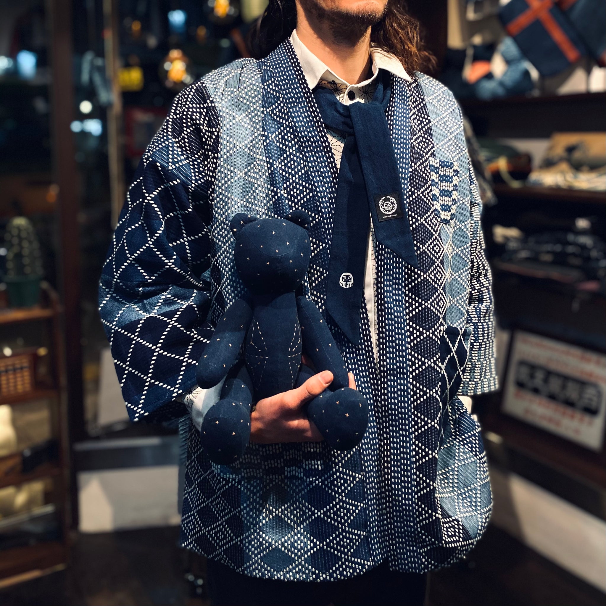 Aoyama Daruma indigo dye sashiko patchwork hanten jacket 藍染 刺し子 パッチワーク