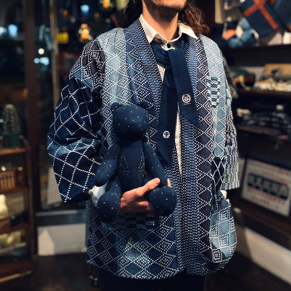 Aoyama Daruma indigo dye sashiko patchwork hanten jacket 藍染