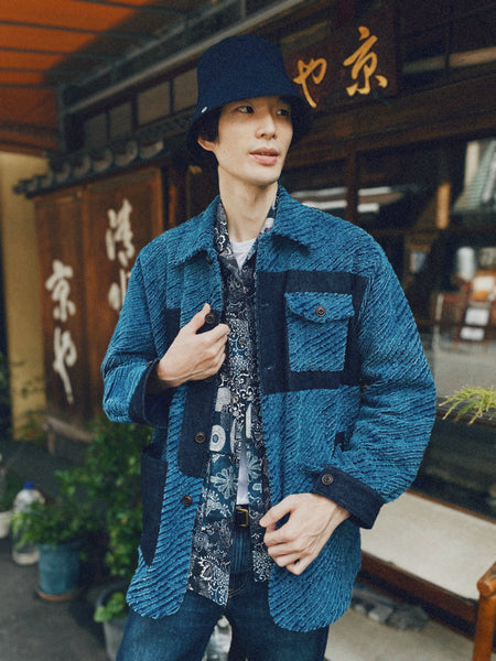 Aoyama Daruma indigo dye denim patchwork jacket 藍染 ふわふわ